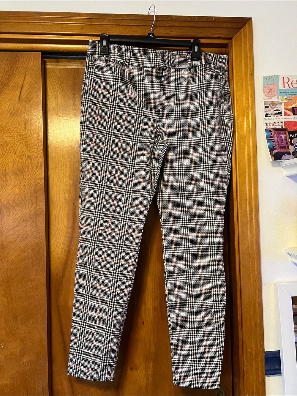 Gray Plaid Women’s Dress Pants - Classic Tailored Fit - Pixie High Rise